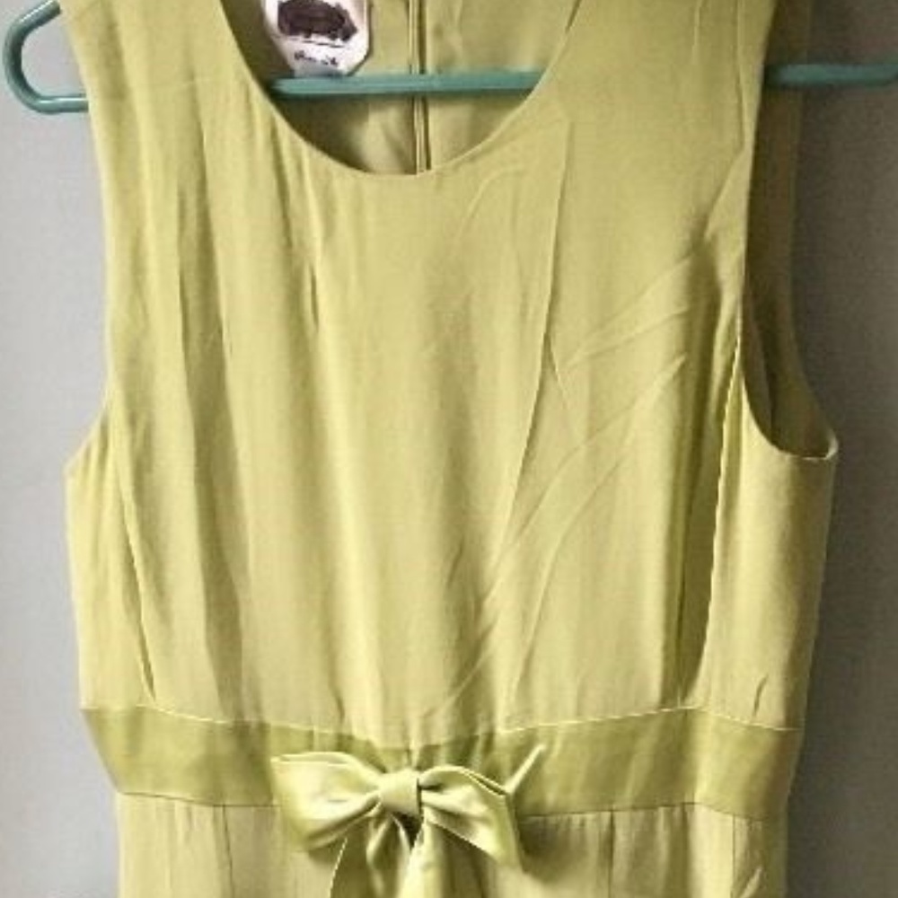 TALBOTS size 6 Green Silk Dress flounced skirt bow